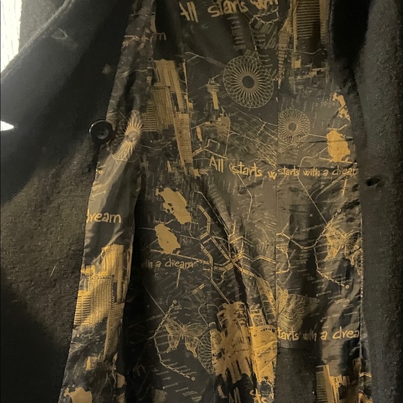 Desigual Black Pea Coat with Embroidered Floral Design - Picture 5 of 7